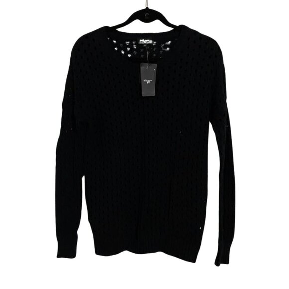 NWT Colour Works Fishnet Sweater XS Black Open Weave Cutout Cotton Knit Pullover - Picture 2 of 15